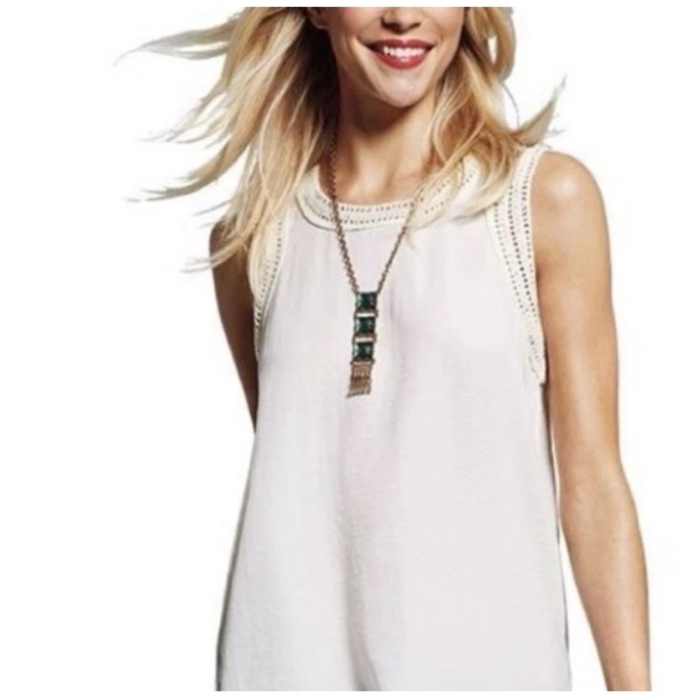 CAbi White Crochet Detail Tank Top